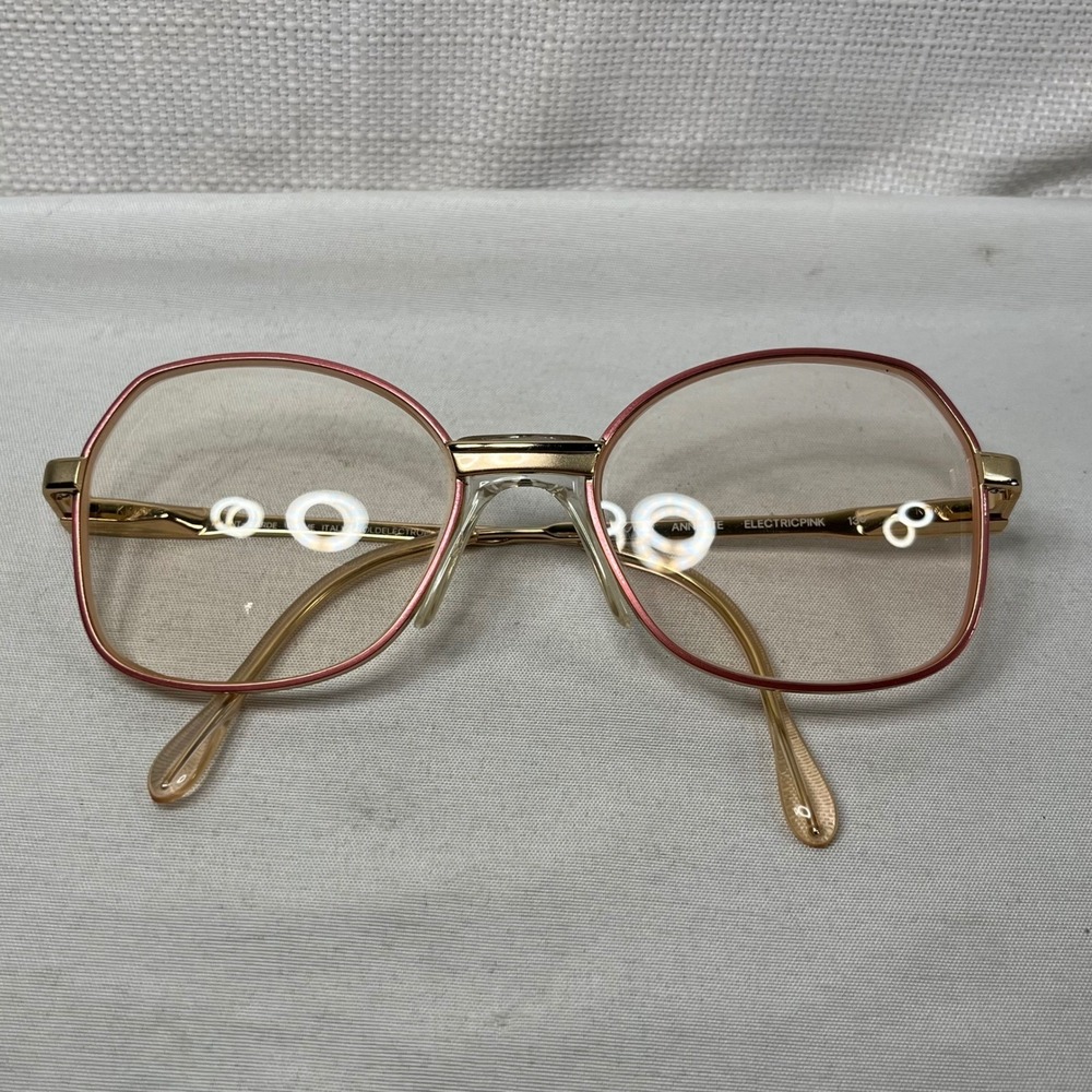 Luxottica Annette Eyeglasses Gold Electric Pink Square Frame Italy 53-17-130